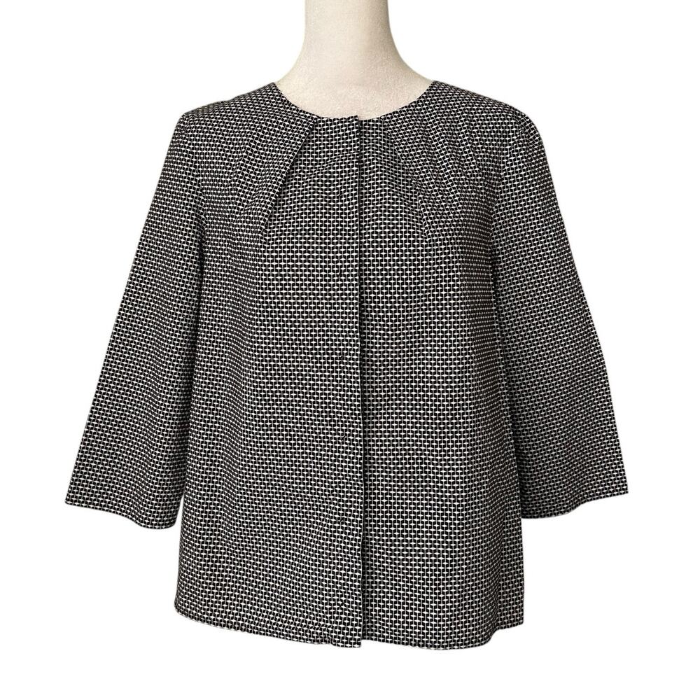 COS navy blue & white button down three-quarter sleeve top size 8